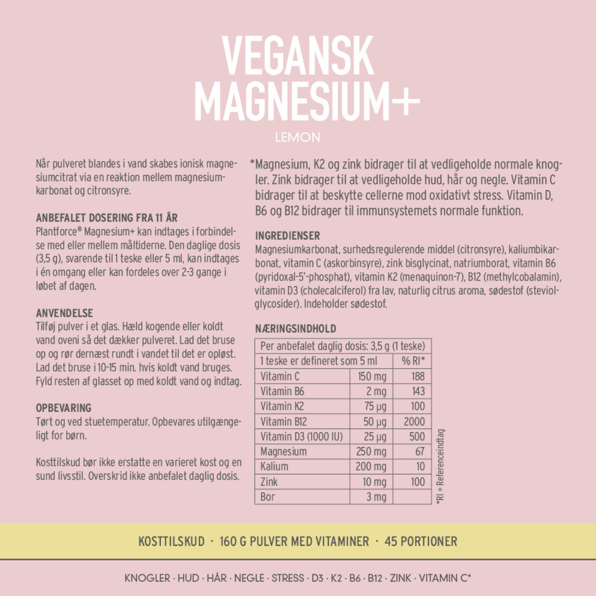 Plantforce veganske magnesium+ Lemon, 160 g