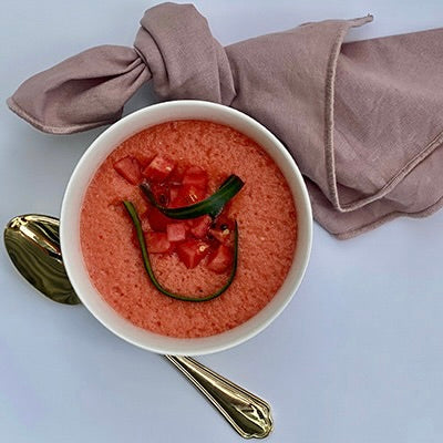 Vandmelon Gazpacho | Kold suppe med vandmelon, tomat og rød peber