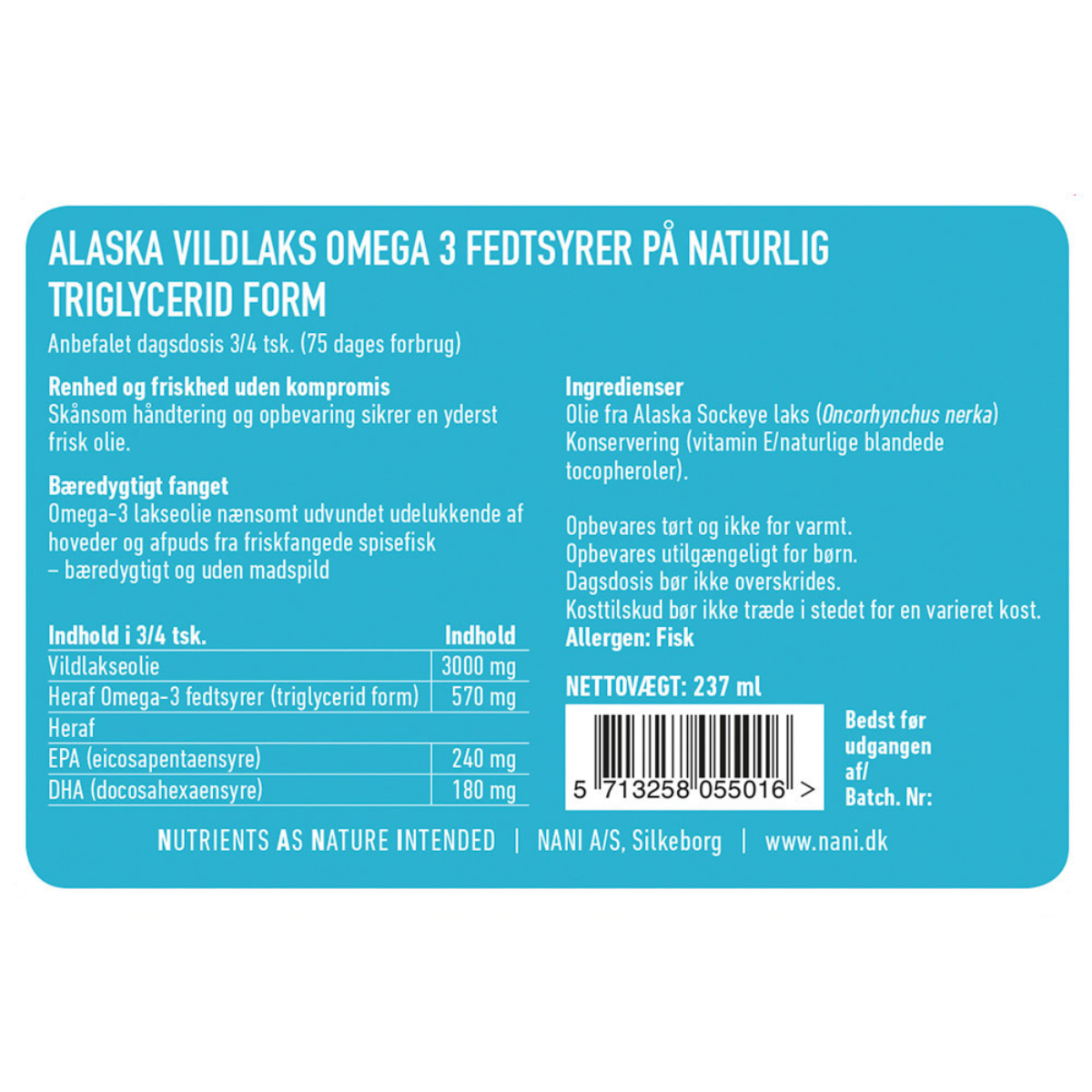 Nani Alaska Vildlaks Omega 3, 237 ml