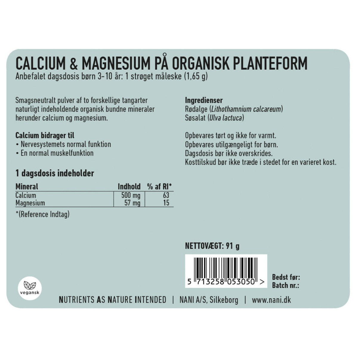 Nani Calcium + Magnesium til Børn, 91 g