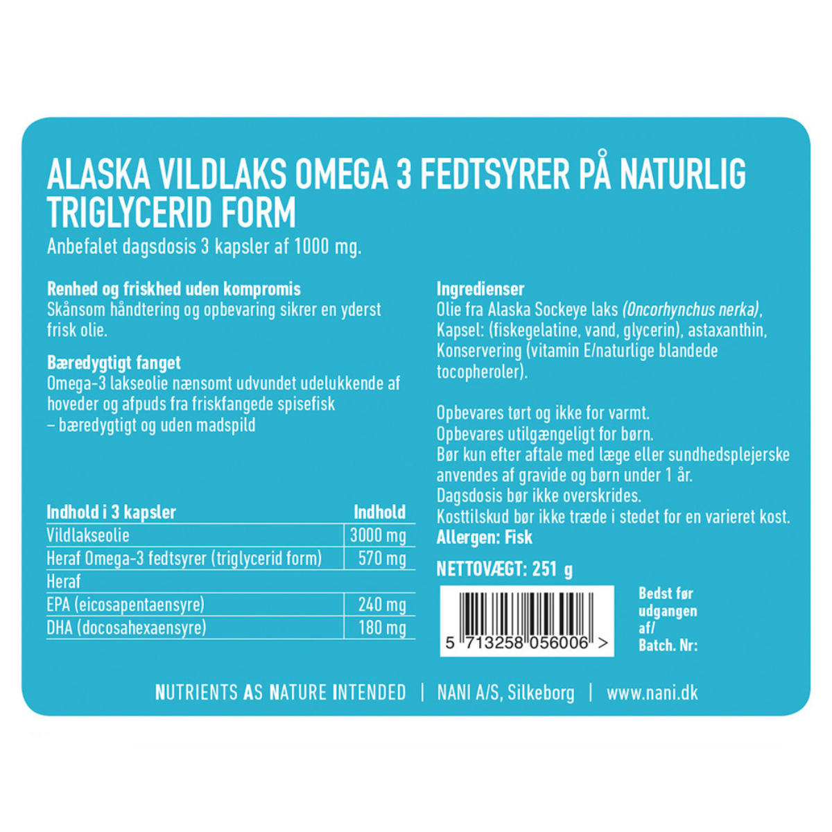 Nani Alaska Vildlaks Omega 3, 180 stk.