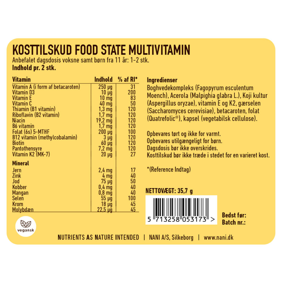 Nani Multivitamin Food State, 60 stk.