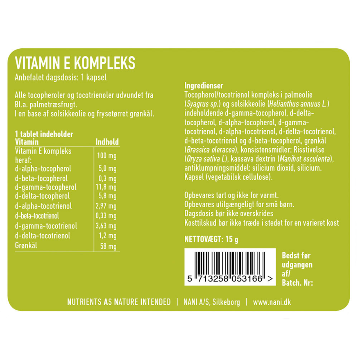 Nani Vitamin E Kompleks, 60 stk.