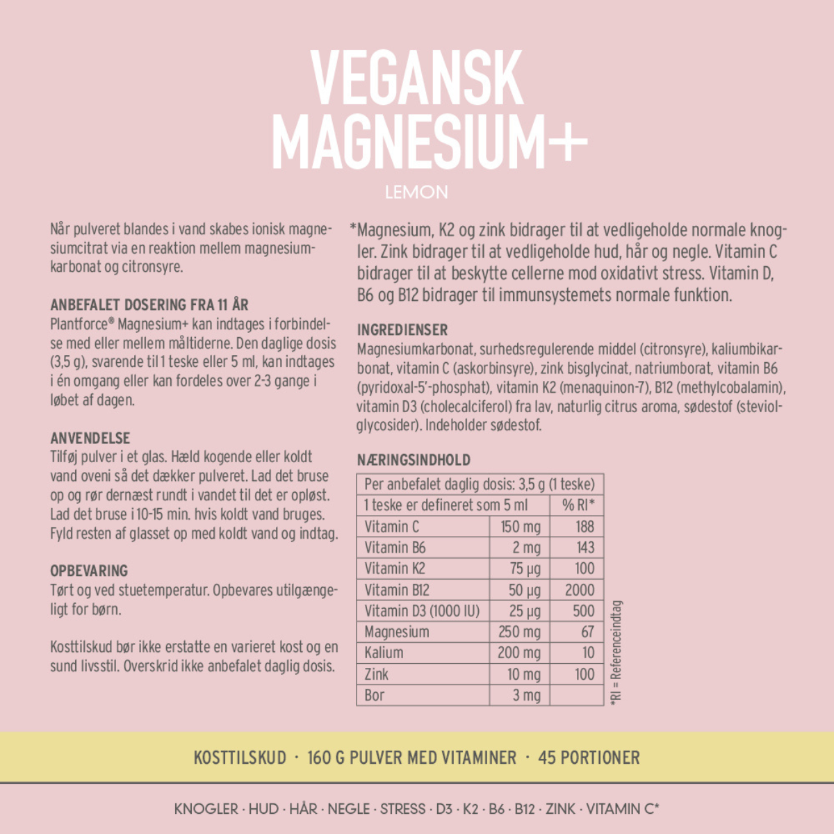 Plantforce Vegansk Magnesium+ Lemon, 160 g