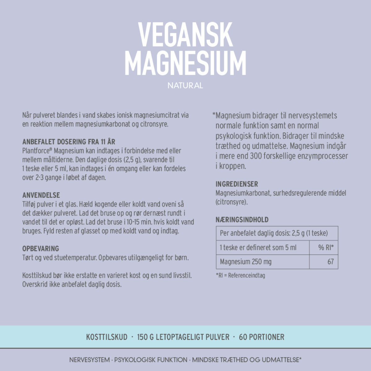 Plantforce Vegansk Magnesium Natural, 150 g