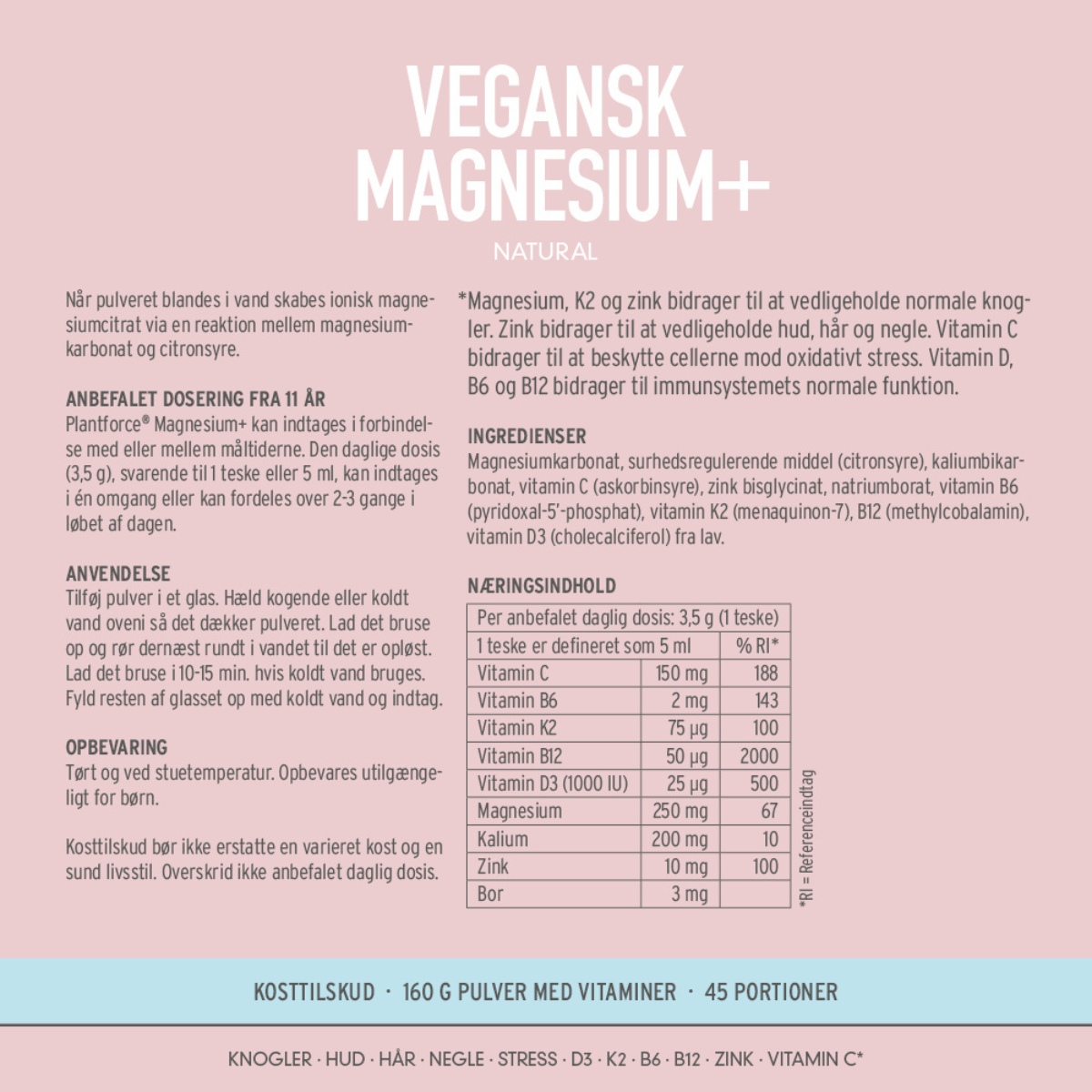 Plantforce Vegansk Magnesium+ Natural, 160 g